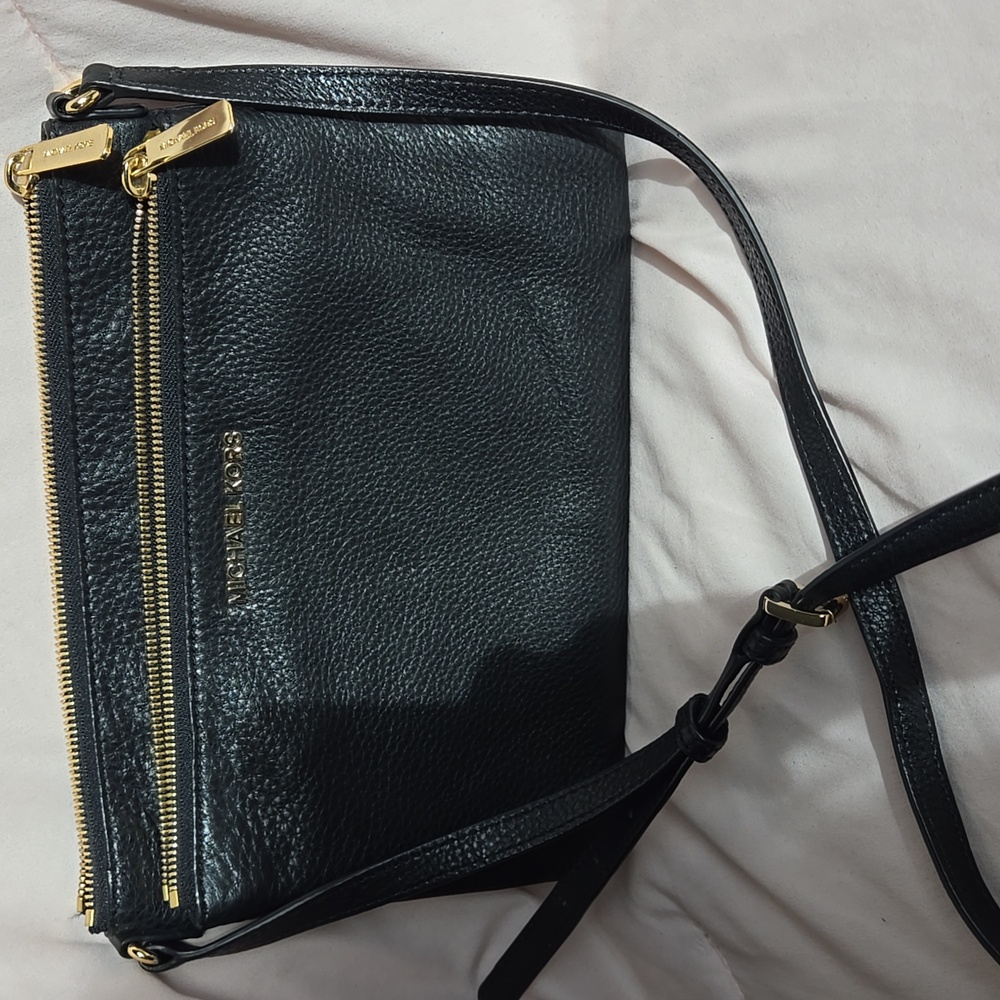 Michael Kors Black Leather Crossbody Bag with Gold Hardware